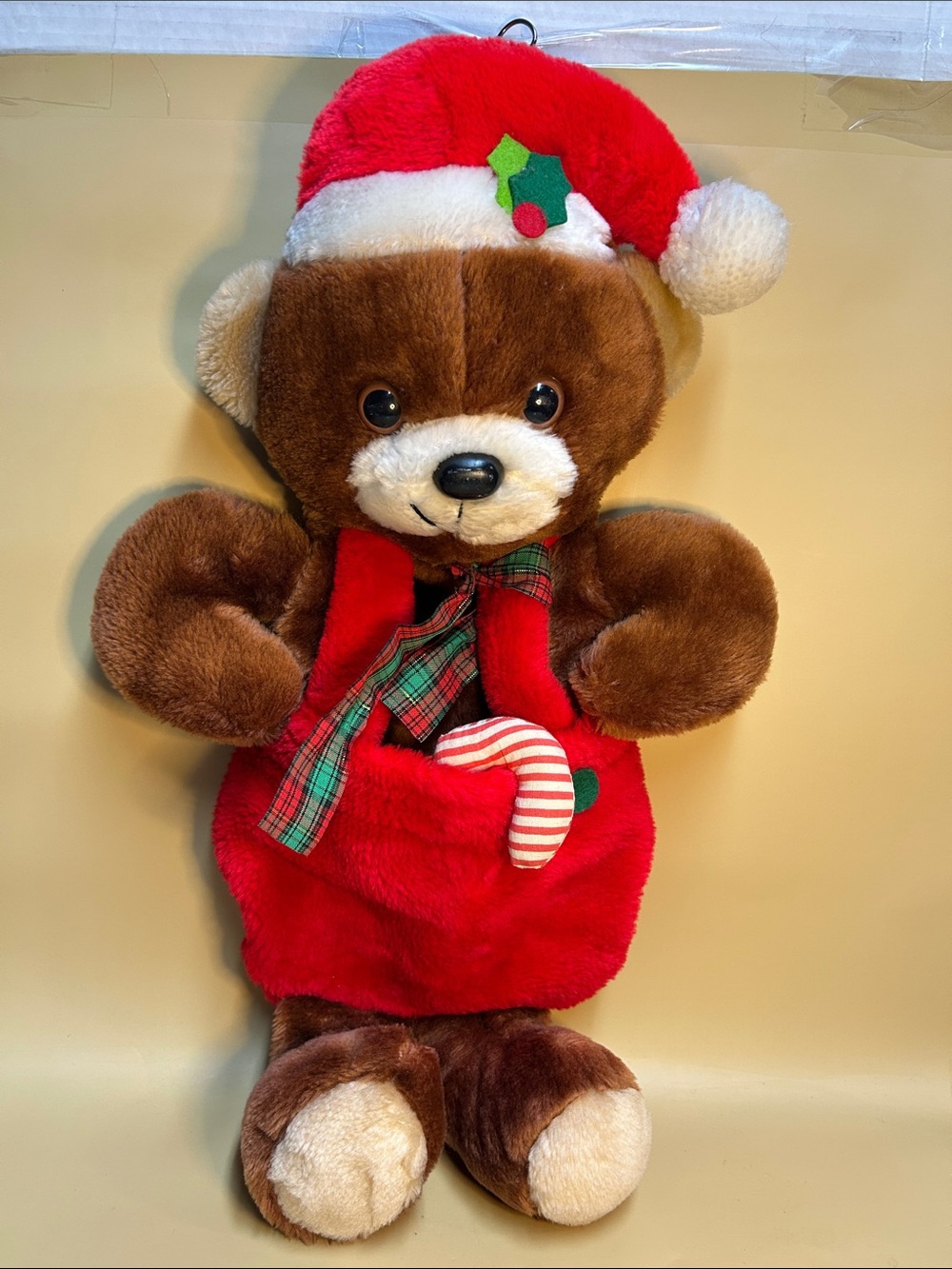 Santa's Best Santas 3D Brown Teddy Bear Plush Christmas Stocking 21" 1993
